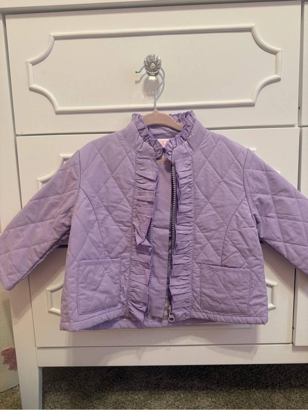 Girls' Quilted Ruffle-Trim Jacket in Lilac